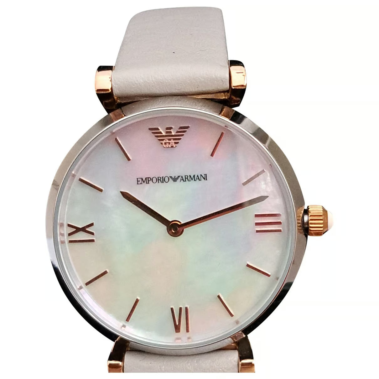  Shop Authentic Emporio Armani Gianni T Bar Quartz Mother of Pearl Dial White Leather Strap Watch For Women - AR1965 - Luxxuri
