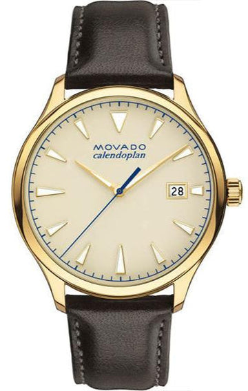  Shop Authentic Movado Heritage Calendoplan Beige Dial Brown Leather Strap Watch for Men - 3650003 - Luxxuri