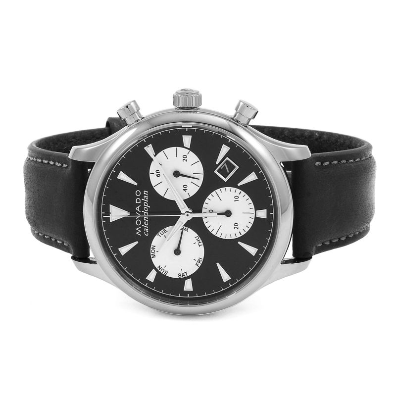  Shop Authentic Movado Heritage Chronograph Black Dial Black Leather Strap Watch for Men - 3650005 - Luxxuri