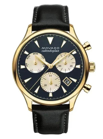  Shop Authentic Movado Heritage Chronograph Calendoplan Blue Dial Black Leather Strap Watch for Men - 3650006 - Luxxuri
