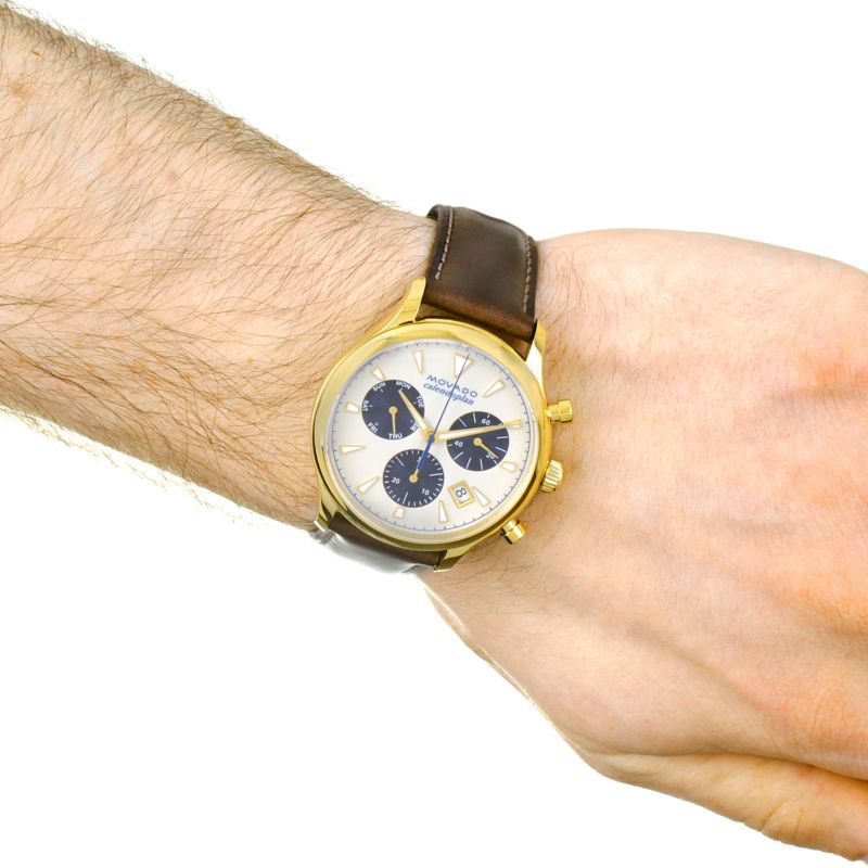  Shop Authentic Movado Heritage Chronograph White Black Leather Strap Watch for Men - 3650007 - Luxxuri