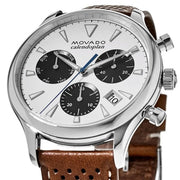  Shop Authentic Movado Heritage Calendoplan Chronograph White Dial Brown Leather Strap Watch for Men - 3650008 - Luxxuri