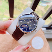  Shop Authentic Movado Heritage Moonphase Blue Dial Brown Leather Strap Watch For Women - 3650009 - Luxxuri