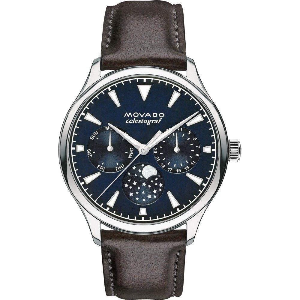  Shop Authentic Movado Heritage Moonphase Blue Dial Brown Leather Strap Watch For Women - 3650009 - Luxxuri