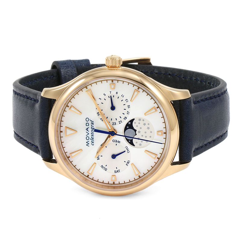  Shop Authentic Movado Heritage Celestograf White Mother of Pearl Dial Blue Leather Strap Watch For Women - 3650011 - Luxxuri