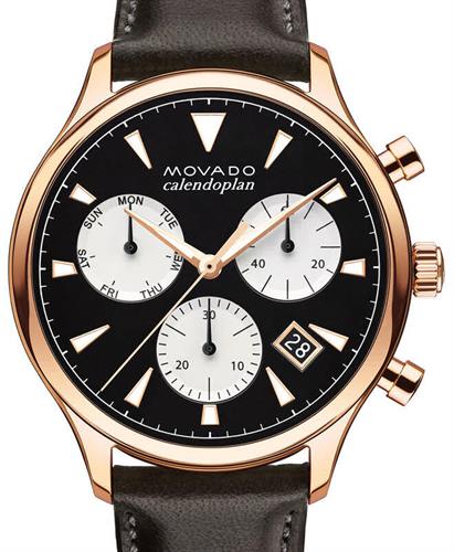  Shop Authentic Movado Heritage Calendoplan Chronograph Black Dial Brown Leather Strap Watch for Men - 3650021 - Luxxuri