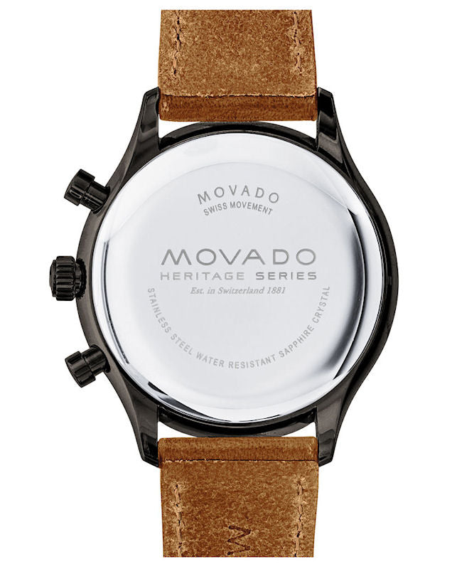  Shop Authentic Movado Heritage Calendoplan Chronograph Black Dial Brown Leather Strap Watch for Men - 3650022 - Luxxuri