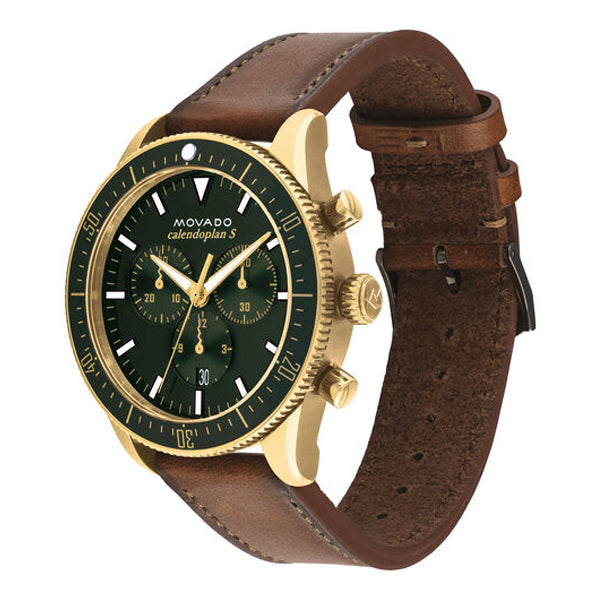  Shop Authentic Movado Heritage Chronograph Green Dial Brown Leather Strap Watch For Men - 3650062 - Luxxuri