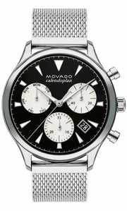  Shop Authentic Movado Heritage Calendoplan Chronograph Black Dial Silver Mesh Strap Watch for Men - 3650097 - Luxxuri