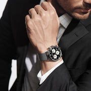  Shop Authentic Movado Heritage Calendoplan Chronograph Black Dial Silver Mesh Strap Watch for Men - 3650097 - Luxxuri
