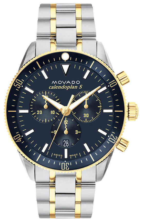  Shop Authentic Movado Heritage Calendoplan Chronograph Blue Dial Two Tone Steel Strap Watch For Men - 3650126 - Luxxuri