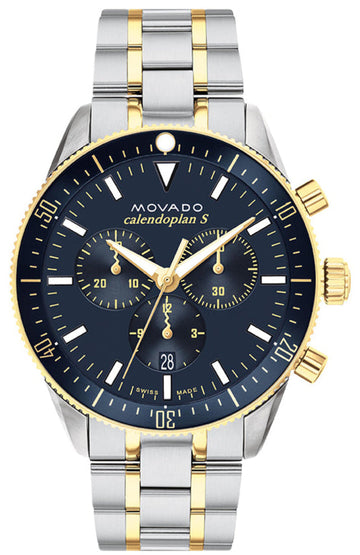  Shop Authentic Movado Heritage Calendoplan Chronograph Blue Dial Two Tone Steel Strap Watch For Men - 3650126 - Luxxuri