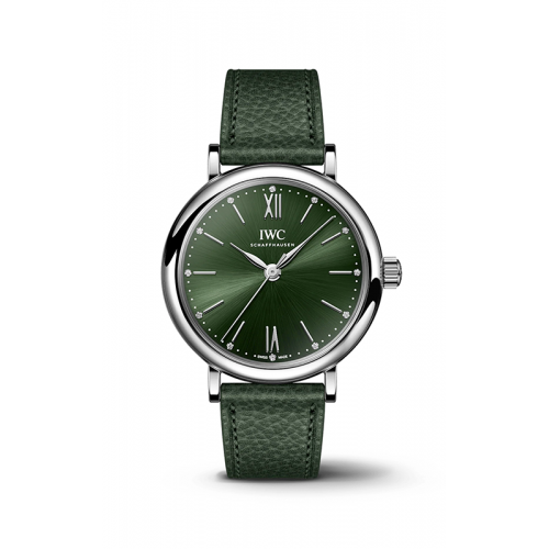  Shop Authentic IWC Portofino Automatic Automatic Green Dial Green Leather Strap Watch for Women - IW357412 - Luxxuri