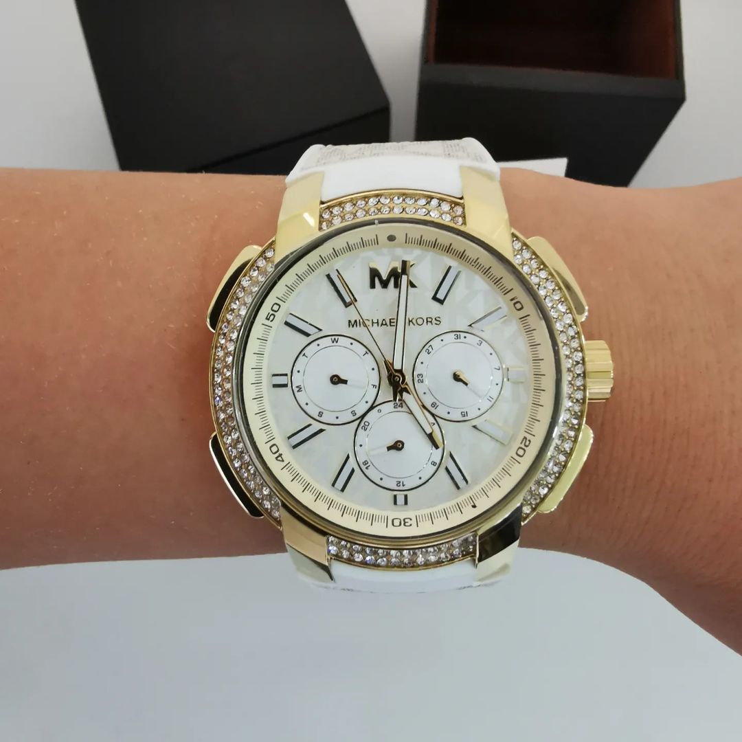  Shop Authentic Michael Kors Sydney Quartz White Dial White Leather Strap Watch For Women - MK7221 - Luxxuri