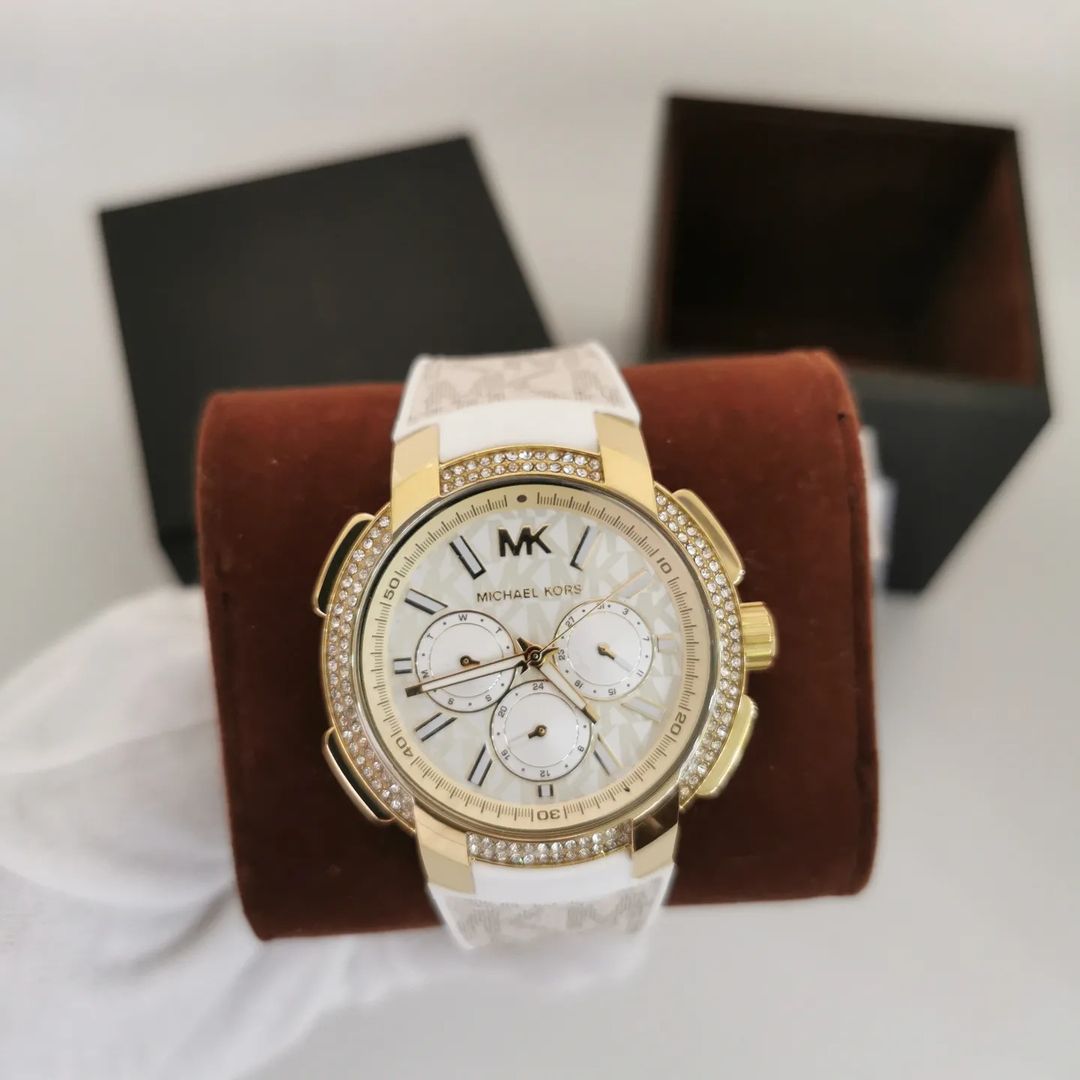  Shop Authentic Michael Kors Sydney Quartz White Dial White Leather Strap Watch For Women - MK7221 - Luxxuri