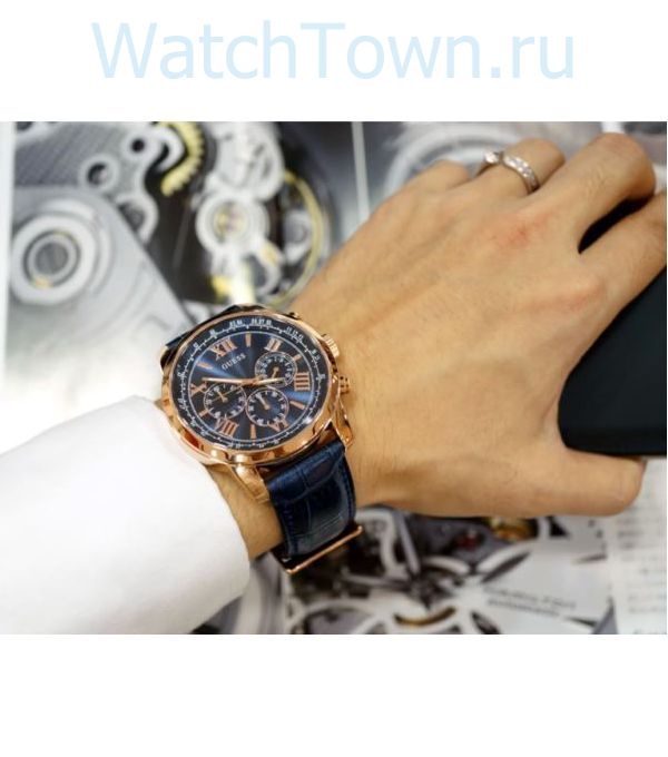  Shop Authentic Guess Horizon Chronograph Blue Dial Blue Leather Strap Watch For Men - W0380G5 - Luxxuri