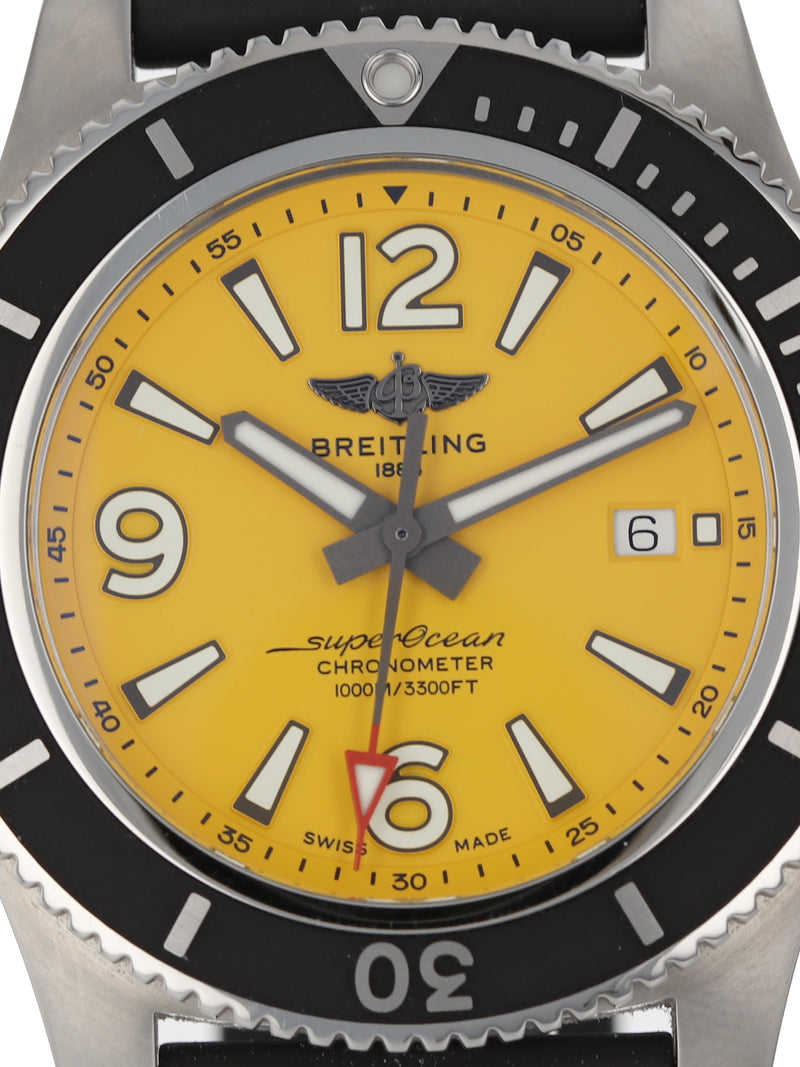  Shop Authentic Breitling Superocean II Automatic 44mm Yellow Dial Silver Steel Strap Watch for Men - A17367021I1A1 - Luxxuri