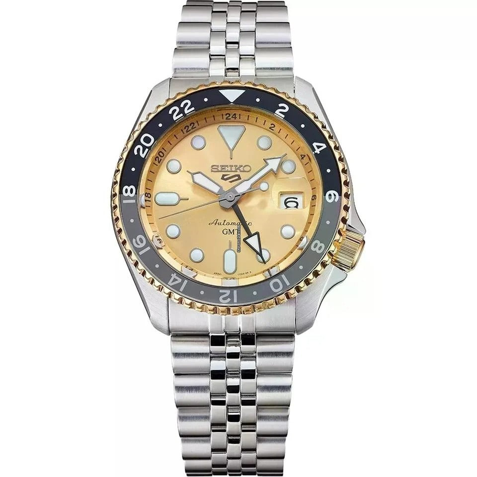  Shop Authentic Seiko 5 Sports GMT Automatic 70th Anniversary Taiwan Limited Edition Gold Dial Silver Steel Strap Watch For Men - SSK044K1 - Luxxuri