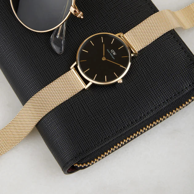  Shop Authentic Daniel Wellington Classic Petite Black Dial Gold Mesh Bracelet Watch For Women - DW00100347 - Luxxuri