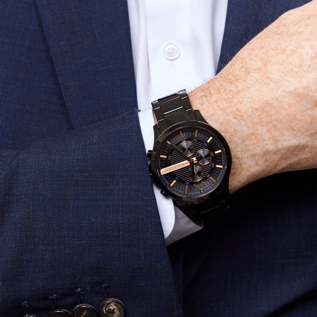  Shop Authentic Armani Exchange Hampton Chronograph Black Dial Black Steel Strap Watch For Men - AX2164 - Luxxuri