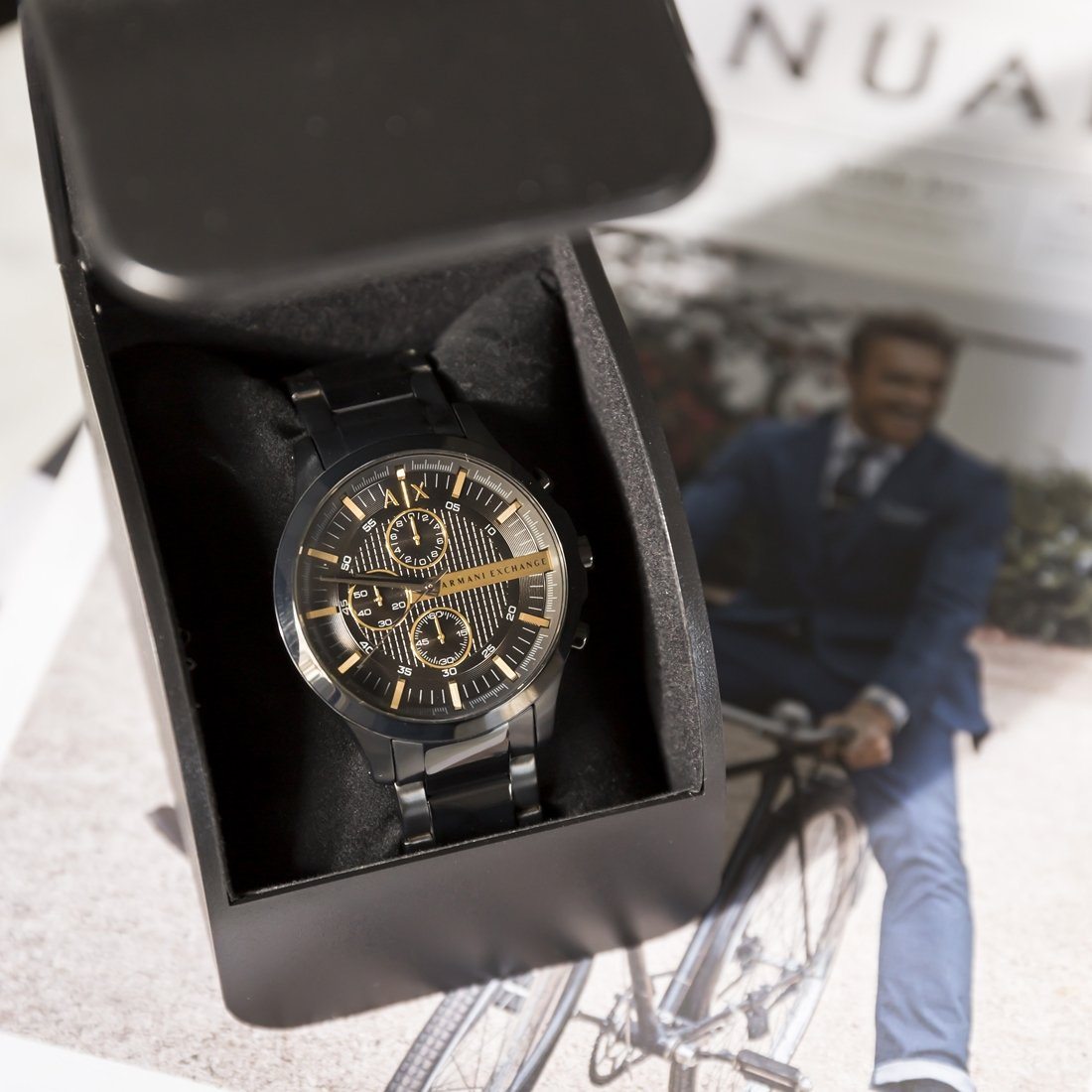  Shop Authentic Armani Exchange Hampton Chronograph Black Dial Black Steel Strap Watch For Men - AX2164 - Luxxuri