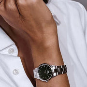  Shop Authentic Daniel Wellington Iconic Link Black Dial Silver Steel Strap Watch For Women - DW00100206 - Luxxuri