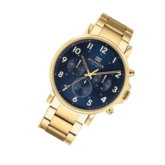  Shop Authentic Tommy Hilfiger Daniel Chronograph Blue Dial Gold Steel Strap Watch for Men - 1710384 - Luxxuri
