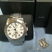  Shop Authentic Marc Jacobs Larry Chronograph White Dial Silver Steel Strap Watch for Men - MBM5030 - Luxxuri