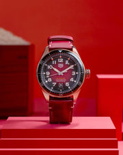  Shop Authentic Tag Heuer Autavia Calibre 5 Chinese New Year Maroon Dial Maroon Leather Strap Watch for Men - WBE5193.FC8300 - Luxxuri