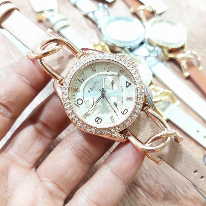  Shop Authentic Fossil Riley White Dial Beige Leather Strap Watch for Women - ES3465 - Luxxuri