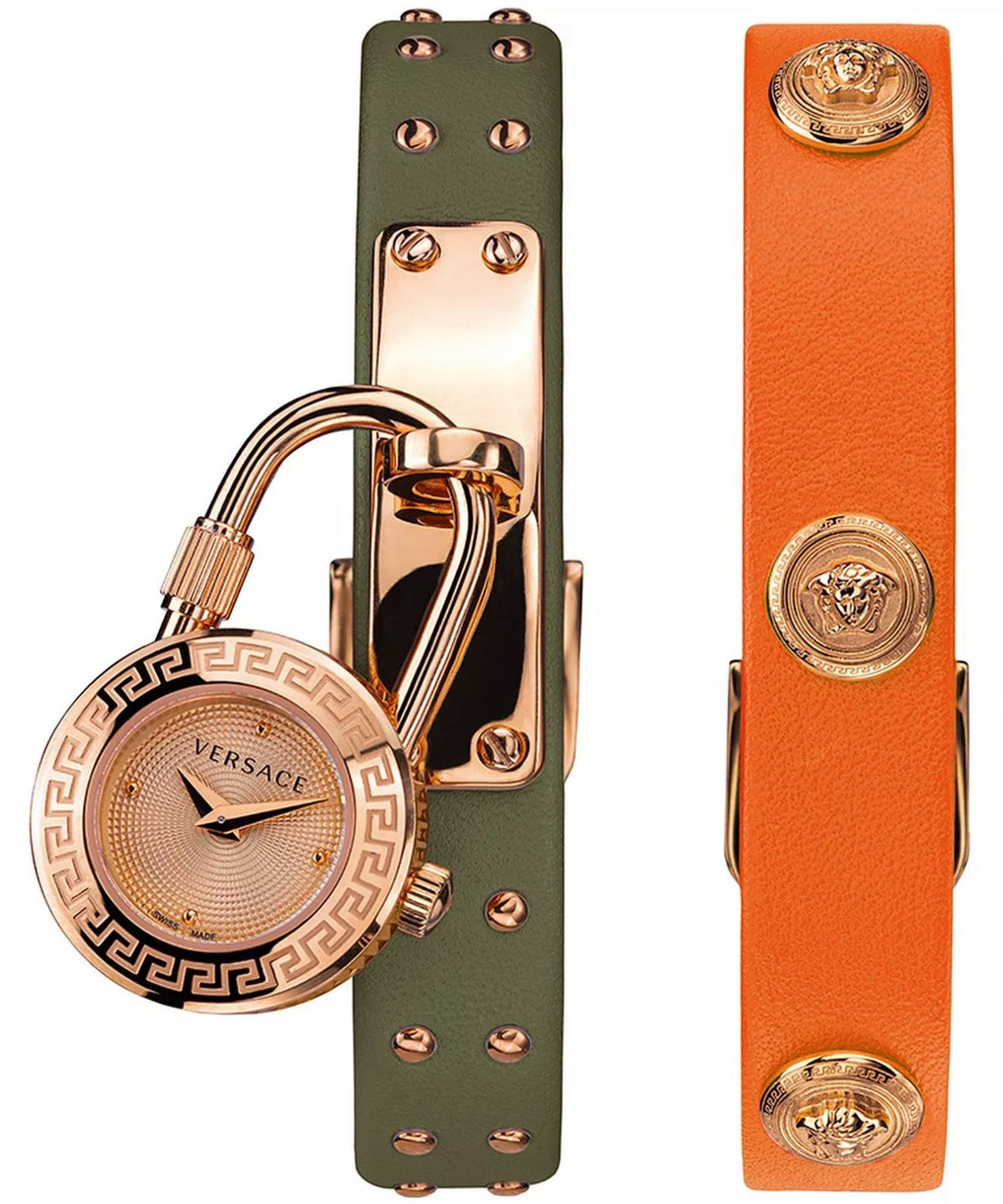  Shop Authentic Versace Medusa Lock Icon Quartz Beige Dial Green Leather Strap Watch for Women - VEDW00519 - Luxxuri