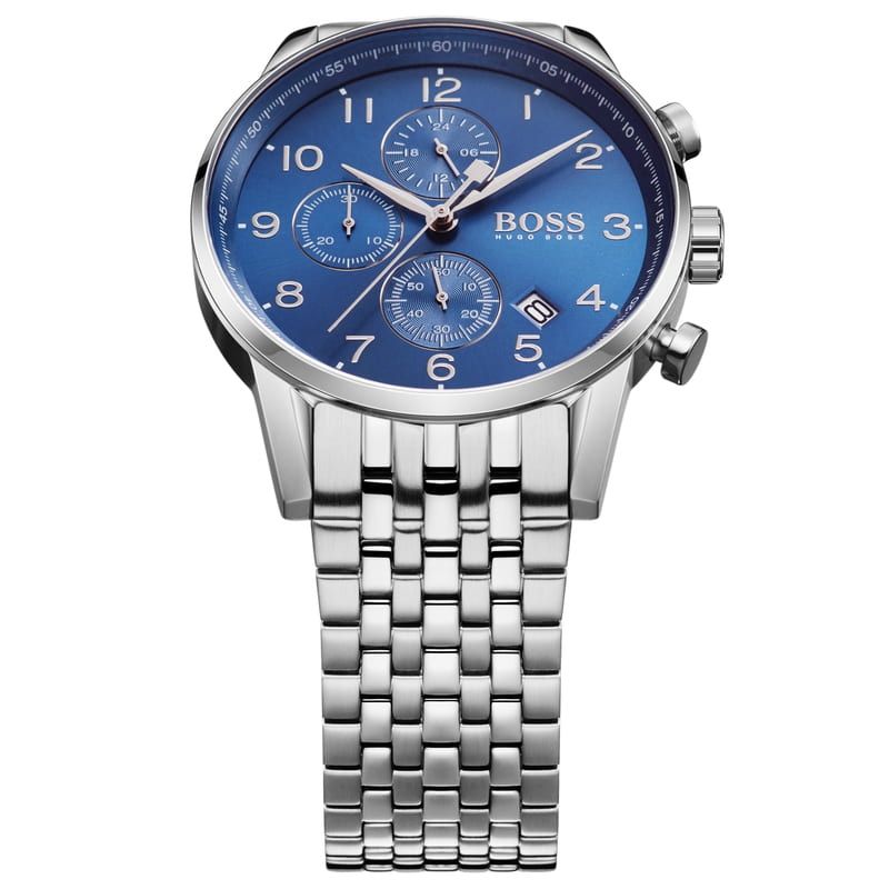  Shop Authentic Hugo Boss Navigator Chronograph Blue Dial Silver Steel Strap Watch for Men - 1513498 - Luxxuri