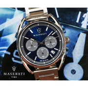  Shop Authentic Maserati Trimarano Chronograph Blue Dial Silver Steel Strap Watch For Men - R8873632004 - Luxxuri