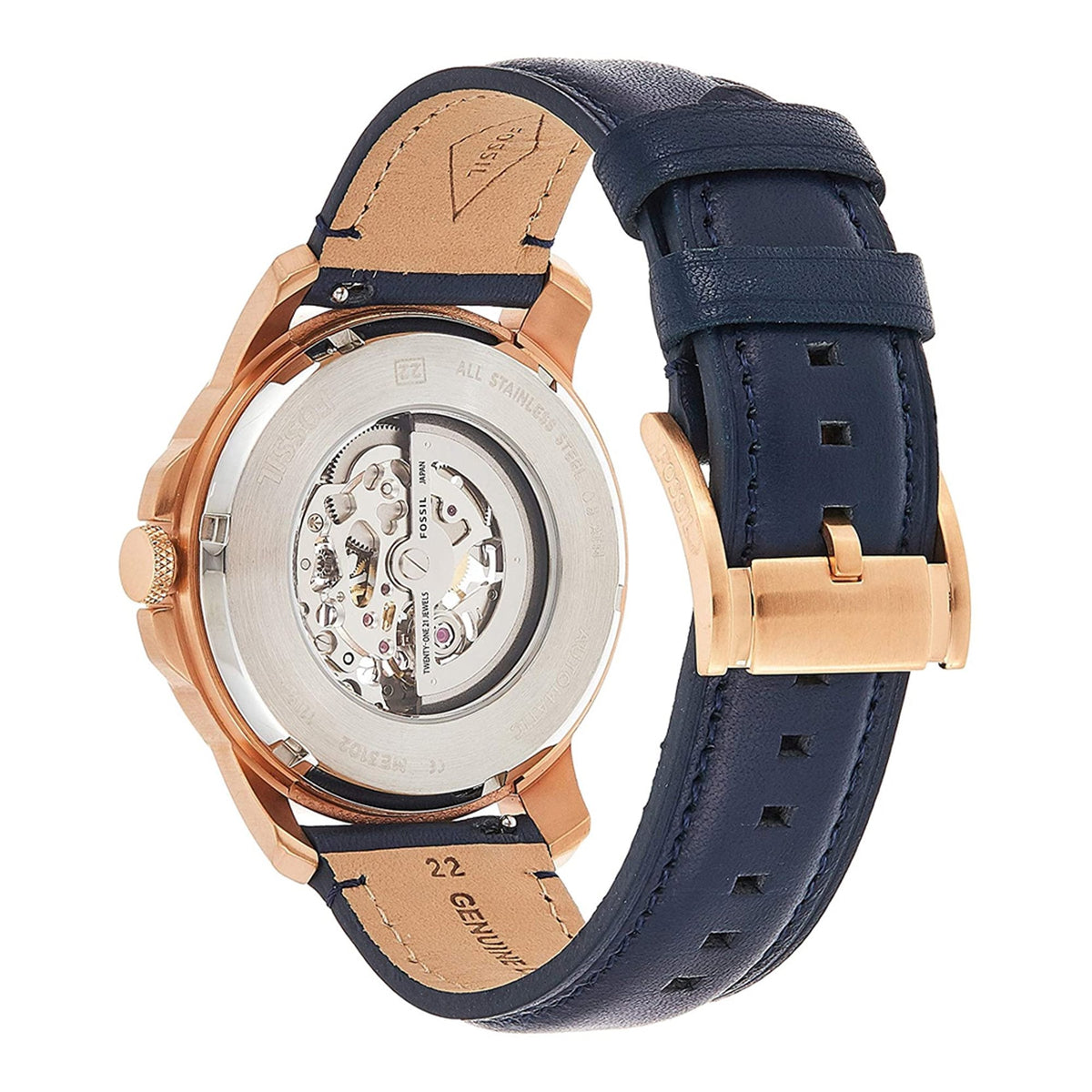  Shop Authentic Fossil Grant Automatic Skeleton Blue Dial Blue Leather Strap Watch for Men - ME3102 - Luxxuri