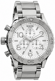 Nixon 42-20 Chrono Silver Dial Silver Steel Strap Watch for Men - A037-945