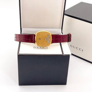  Shop Authentic Gucci Grip Quartz Gold Dial Maroon Leather Strap Watch For Women - YA157413 - Luxxuri