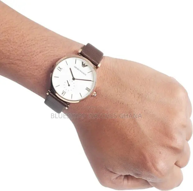  Shop Authentic Emporio Armani Analog White Dial Brown Leather Strap Watch For Men - AR9042 - Luxxuri