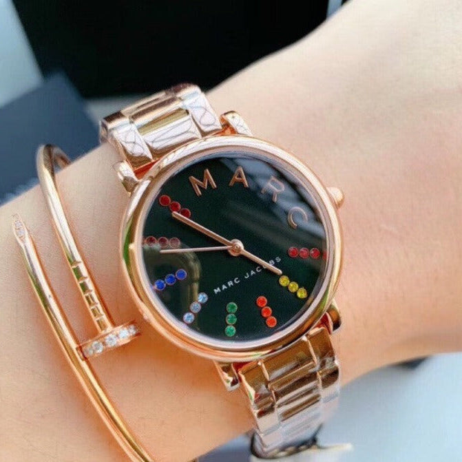  Shop Authentic Marc Jacobs Roxy Black Dial Rose Gold Steel Strap Watch for Women - MJ3569 - Luxxuri