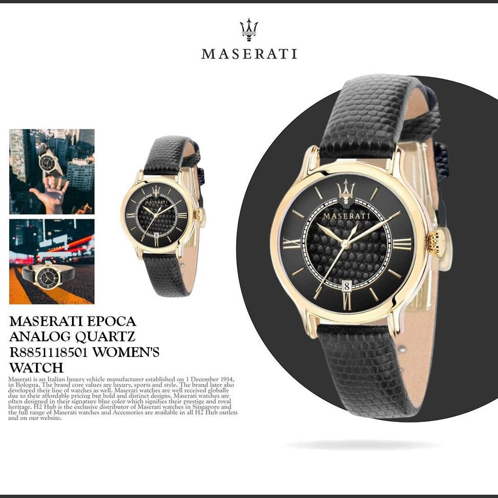  Shop Authentic Maserati Epoca Black Dial Black Leather Strap Watch For Women - R8851118501 - Luxxuri