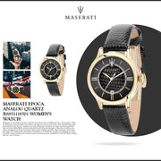  Shop Authentic Maserati Epoca Black Dial Black Leather Strap Watch For Women - R8851118501 - Luxxuri