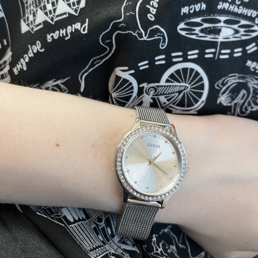 Shop Authentic Guess Chelsea Quartz Silver Dial Silver Mesh Strap Watch For Women - W0647L6 - Luxxuri