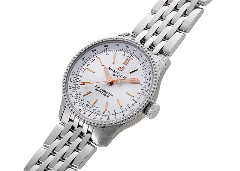  Shop Authentic Breitling Navitimer Automatic 35 White Dial Silver Steel Strap Watch for Men - A17395F41G1A1 - Luxxuri