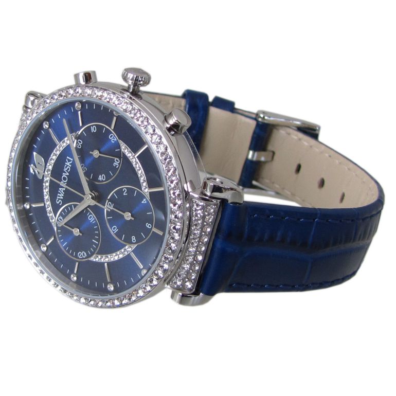  Shop Authentic Swarovski Passage Chrono Crystal Blue Dial Blue Leather Strap Watch for Women - 5580342 - Luxxuri