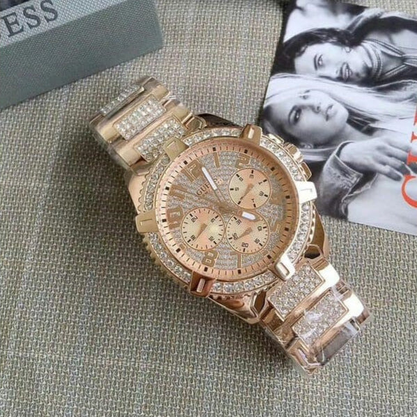  Shop Authentic Guess Frontier Chronograph Crystals Rose Gold Dial Rose Gold Steel Strap Watch for Men - W0799G3 - Luxxuri