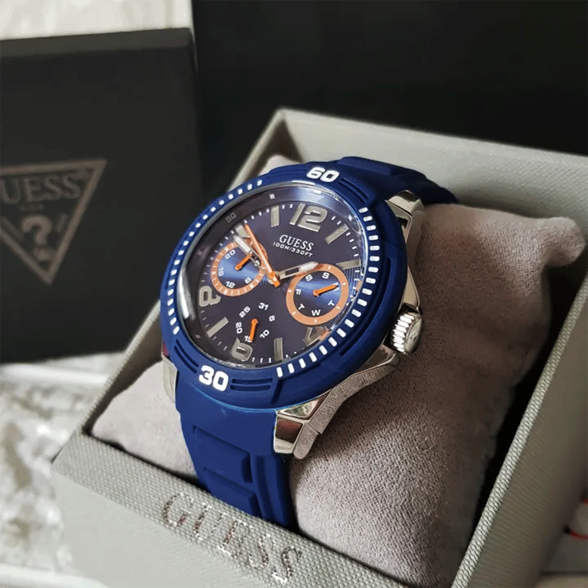  Shop Authentic Guess Trade Blue Dial Blue Silicone Strap Watch for Men - W0967G2 - Luxxuri