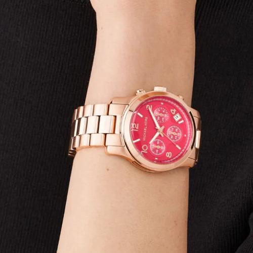  Shop Authentic Michael Kors Runway Chronograph Pink Dial Rose Gold Steel Strap Watch For Women - MK7352 - Luxxuri