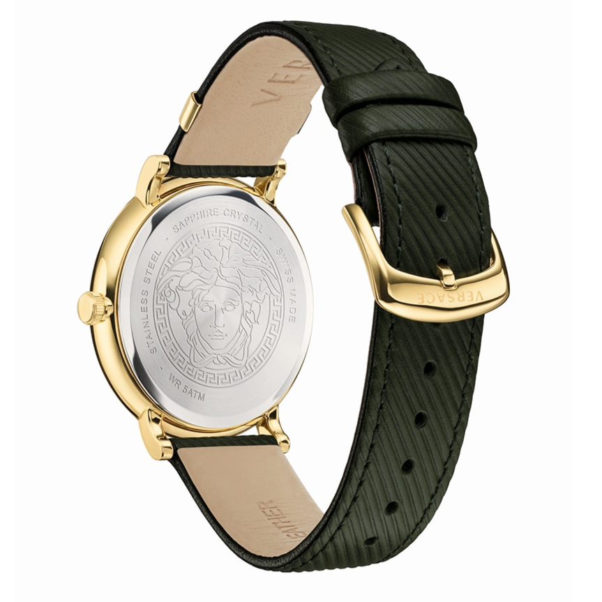  Shop Authentic Versace V-Circle Manifesto Gold Dial Black Leather Strap Watch for Men - VBQ030017 - Luxxuri