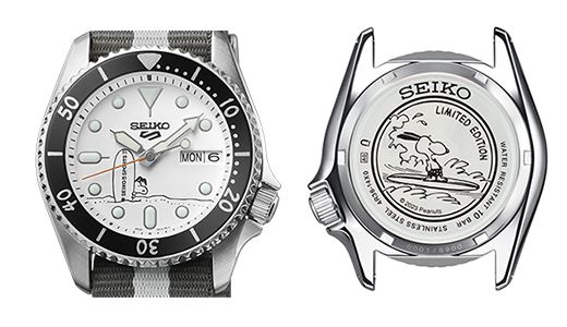  Shop Authentic Seiko 5 Sports x Peanuts Surfboard Snoopy Limited Edition White Dial Two Tone NATO Strap Watch For Men - SRPK25K1 - Luxxuri