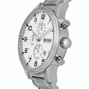  Shop Authentic Hugo Boss Aeroliner Chronograph White Dial Silver Steel Strap Watch For Men - 1512445 - Luxxuri
