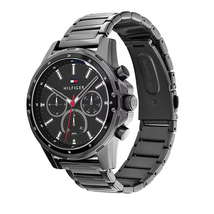  Shop Authentic Tommy Hilfiger Mason Chronograph Black Dial Black Steel Strap Watch For Men - 1791935 - Luxxuri